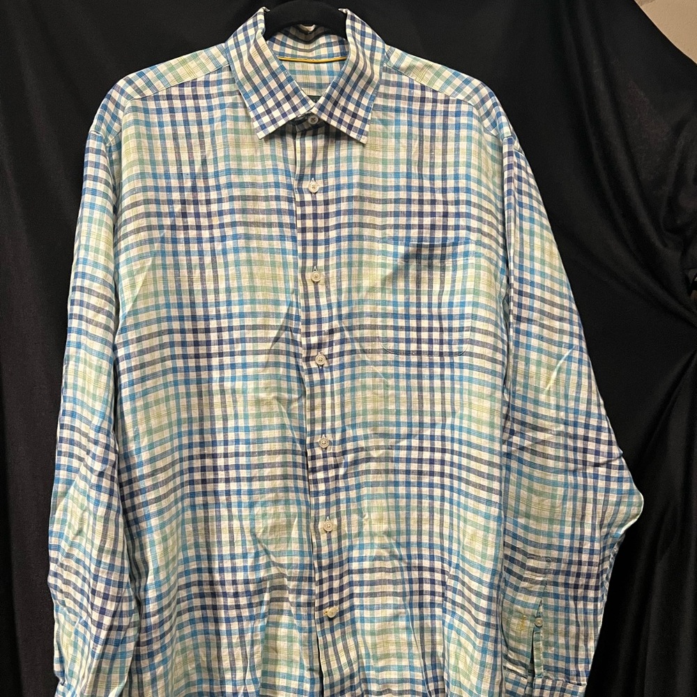 Robert Talbott Linen Check Multicolor Long Sleeve… - image 2